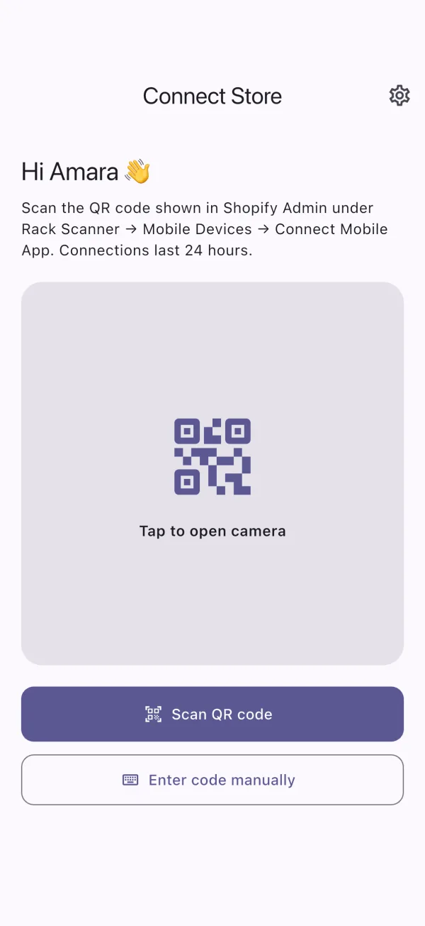 Rack Scanner app - Connect with a QR code