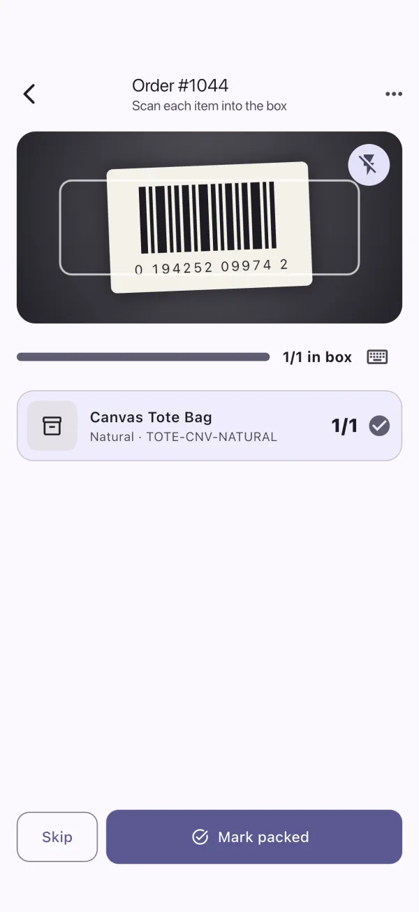 Rack Scanner app - Scan-verified packing