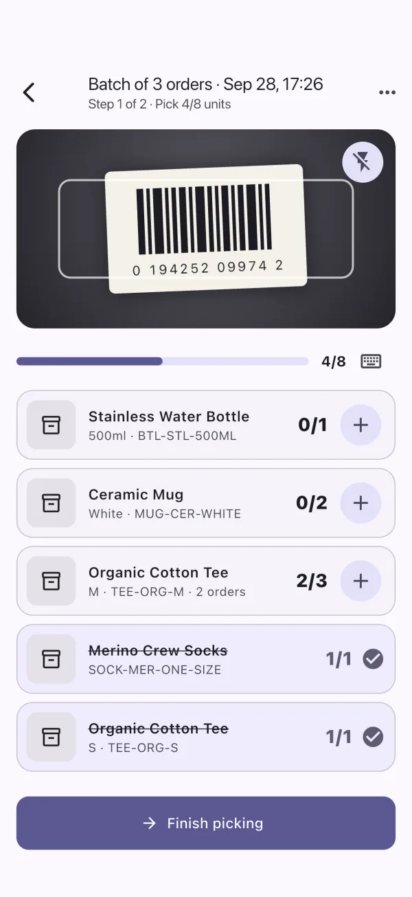 Rack Scanner app batch-picking orders