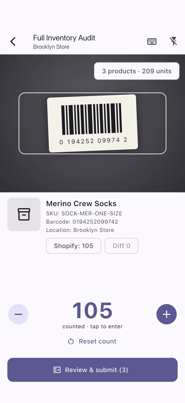 Rack Scanner app counting stock